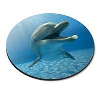 Destination Vinyl ltd Happy Smiling Dolphin Underwater Flexible Round 5mm Rubber Mouse Mat Pad Office Home Novelty Printed Desk Accessory #63161