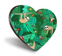 Destination Vinyl ltd Heart MDF Coasters - Tropical Jungle Sloth Toucan Parrot Leaves |Glossy Quality Coasters | Tabletop Protection for Any Table Type #46379