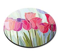 Destination Vinyl ltd Pink Tulip Art Flowers Pretty Flexible Round 5mm Rubber Mouse Mat Pad Office Home Novelty Printed Desk Accessory #53166