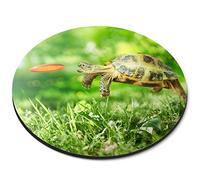 Destination Vinyl Ltd Tortoise Turtle Jumping Frisbee - Flexible Round 5mm Rubber Mouse Mat Pad Office Home Novelty Printed Desk Accessory 14390