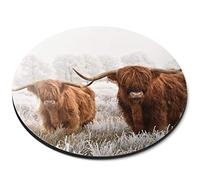 Destination Vinyl Ltd Winter Highland Cow Scotland - Flexible Round 5mm Rubber Mouse Mat Pad Office Home Novelty Printed Desk Accessory 14591