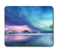 Destination Vinyl Ltd Winter Landscape Scenery Mouse Mat Pad - Green Blue Pink Aurora Borealis Northern Lights Lofoten Islands Norway Water Winter Ocean Sea Beach Magical #21166