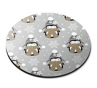 Destination Vinyl ltd Wooly Hat Penguins Christmas Snowflakes Penguin Flexible Round 5mm Rubber Mouse Mat Pad Office Home Novelty Printed Desk Accessory #170941