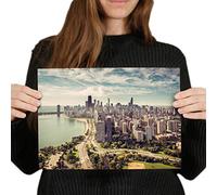 Destination Vinyl Posters A4 - Chicago Skyline Aerial View City Art Print 29.7 X 21 cm 280gsm satin gloss photo paper #21334