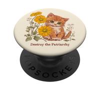Destroy the Patriarchy Cute Kitten Graphic Funny Cat PopSockets Adhesive PopGrip