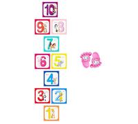 Desuibao 10 PCS Number Lattice Floor Sticker with 1 Pair Footprint, Cartoon Hopscotch Decals, Creative Sensory Walk Path Hop Scotch, Funny Footprint Game Sticker for Classroom Ground Wall Decor, B