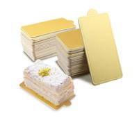 Desuibao 200 PCS Mini Gold Cake Boards Rectangular, 100x60 mm Paper Mousse Dessert Bases, Small Cupcake Display Tray Plates, Flat Cardboard Pastry Pad for Home Birthday Party Wedding Bakery