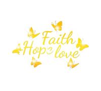 Desuibao Faith Hope Love 3D Acrylic Mirror Wall Decor Stickers, Butterfly Faith Hope Love Wall Decal, Peel and Stick Motivation Letter Wall Sayings Vinyl Lettering Art Quotes for Home Bedroom, Gold