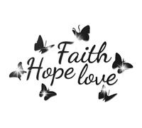 Desuibao Faith Hope Love 3D Acrylic Mirror Wall Decor Stickers, Butterfly Faith Hope Love Wall Decal, Peel and Stick Motivation Letter Wall Sayings Vinyl Lettering Art Quotes for Home Bedroom, Black