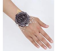 Desuness Wedding Bridal Wrist Corsage Men’s Boutonniere Handmade Satin Rose Bridesmaid Wrist Flower Corsage Flower Bridegroom Boutonniere Set for Wedding Prim Party Homecoming (Grey, Wrist Corsage)