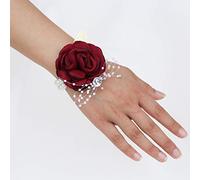 Desuness Wedding Bridal Wrist Corsage Men’s Boutonniere Handmade Satin Rose Bridesmaid Wrist Flower Corsage Flower Bridegroom Boutonniere Set for Wedding Prim Party Homecoming, Boutonniere,