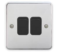 Deta 1904Chb Light Switch 2 Gang 2 Way 10 Amp Polished Chrome / Black Insert