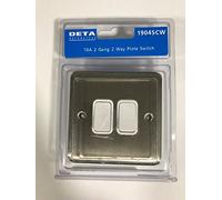 DETA 1904SCW Light Switch 2 Gang 2 Way 10 AMP Satin Chrome/White Insert