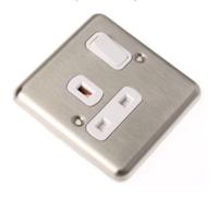 Deta 1907SCW Switch Socket 1 Gang DP 13 Amp Satin Chrome/White Insert