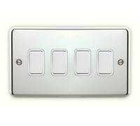 Deta 1920CHW Light Switch 4 Gang 2 Way 10 Amp Polished Chrome/White Insert