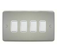 Deta 1920Scw Light Switch 4 Gang 2 Way 10 Amp Satin Chrome / White Insert