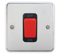 Deta 1923Chb Double Pole Switch 1 Gang 45 Amp Polished Chrome / Black Insert