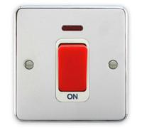 Deta 1924CHW Double Pole Switch 45 Amp 1 Gang Polished Chrome/White Insert