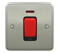 Deta 1924SCB Double Pole Switch 45 Amp 1 Gang Satin Chrome/Black Insert