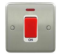 Deta 1924SCW Double Pole Switch 45 Amp 1 Gang Satin Chrome/White Insert