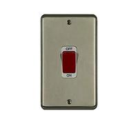 Deta 1925SCW Double Pole Switch 45 Amp 2 Gang Satin Chrome/White Insert