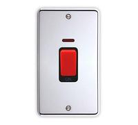Deta 1926CHB Tall 2 Gang Double Pole Switch with Neon 45 Amp Polished Chrome/Black
