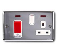 DETA 1927CHW COOKER CONTROL UNIT WITH SOCKET & NEON INDICATORS 45 AMP POLISHED CHROME / WHITE INSERT