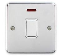 Deta 1934CHW 20 Amp Double Pole Switch with Neon Indicator - Polished Chrome/White Insert