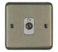 Deta 1940SCW TV Aerial Coaxial Socket 1 Gang Isolated Satin Chrome/White Insert