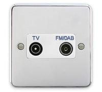 Deta 1941CHW TV & FM/DAB Diplexer Aerial Socket Polished Chrome/White Insert