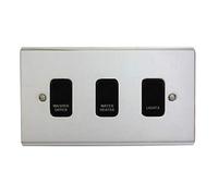 Deta Electrical Co. Ltd Polished Chrome Customised 3 Gang Wall Mount Kitchen Grid Switch Panel with Black Push Button Rocker Switches - ON-OFF Operation