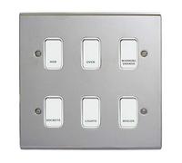 Deta Electrical Co. Ltd Polished Chrome Customised Kitchen Grid Switch Panel with White Switches - 6 Gang