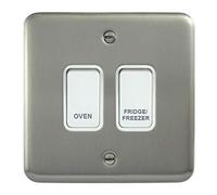 Deta Electrical Co. Ltd Satin Chrome Customised 2 Gang Kitchen Grid Switch Panel with White Switches - 20 Amp, Rotary, Toggle, Manual Operation, White