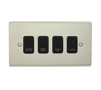 Deta Electrical Co. Ltd Stainless Steel 4 Gang Customised Kitchen Grid Switch Panel with Black Push Button ON-OFF Switches