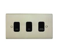 Deta Electrical Co. Ltd Stainless Steel Customised 3 Gang Kitchen Wall Plate - Black Switches, 35mm
