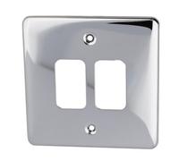 Deta G2802Ch 2G Grid 2 Switch Outlet Single Plate Wall Slimline Faceplate Chrome