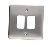 Deta G2802Ss 2G Grid 2 Switch Outlet Single Plate Wall Faceplate Stainless Steel