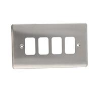 Deta G2804Ss 4G Grid 4 Switch Outlet Single Plate Wall Faceplate Stainless Steel