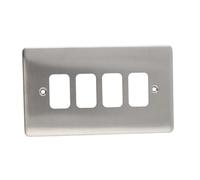 DETA G2804SS 4G Grid 4 Switch Outlet Single Plate Wall Faceplate Stainless Steel