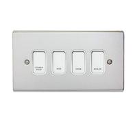 Deta Polished Chrome 4 Gang Customised Kitchen Grid Switch Panel with White Switches - 4 Way Mechanical Switches, Hinge Lever Actuator, ON-OFF Operation