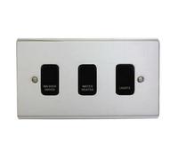 Deta Polished Chrome Customised Kitchen Grid Switch Panel With Black Switches - 3 Gang