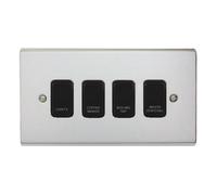 Deta Polished Chrome Customised Kitchen Grid Switch Panel With Black Switches - 4 Gang