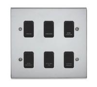 Deta Polished Chrome Customised Kitchen Grid Switch Panel With Black Switches - 6 Gang