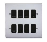 Deta Polished Chrome Customised Kitchen Grid Switch Panel With Black Switches - 8 Gang