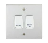 Deta Polished Chrome Customised Kitchen Grid Switch Panel With White Switches - 2 Gang