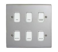 Deta Polished Chrome Customised Kitchen Grid Switch Panel With White Switches - 6 Gang