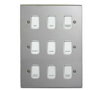 Deta Polished Chrome Customised Kitchen Grid Switch Panel With White Switches - 9 Gang