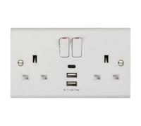 Deta S1288 Slimline 13A 2 Gang Switched Socket with 3 USB Ports (1 x Type C + 2 x Type A, 4.0A)