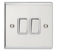 Deta SD1204CHW Light Switch 10 Amp 2 Gang 2 Way (Polished Chrome/White Insert)