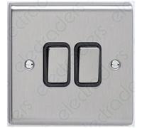 Deta SD1204SSB Light Switch 10 Amp 2 Gang 2 Way (Stainless Steel/Black Insert)
